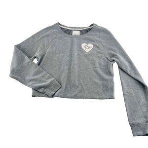 Gilly Hicks Womens Grey Crop Sweatshirt Long Sleeve Cotton Blend Heart Logo Size